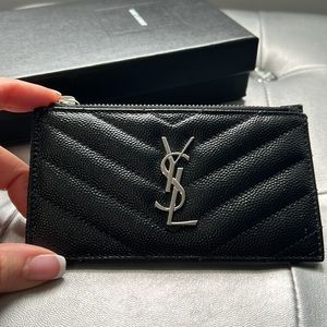 Saint Laurent YSL Cassandre Metalasse Fragments Logo Zipped Card Case - BNIB